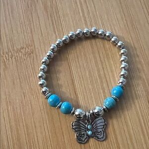 Chic Silver and Blue Butterfly Charm Bracelet